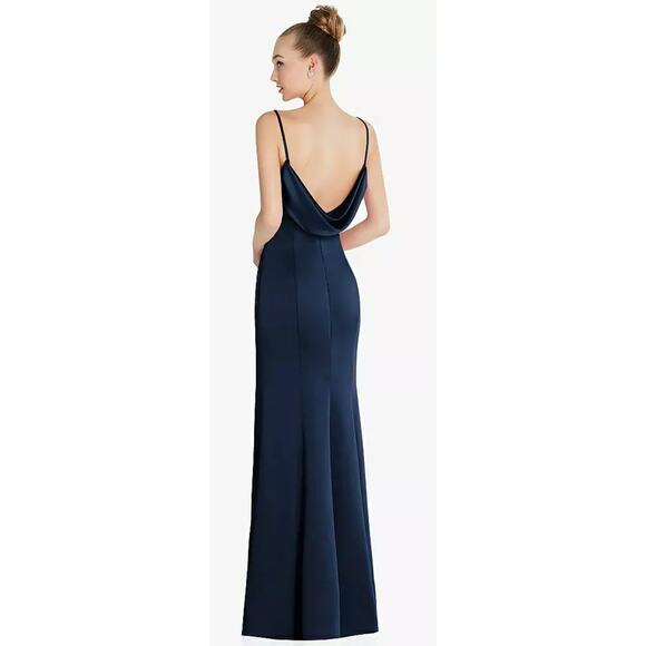 After Six NWT Blue Draped Cowl-Back Princess Line Dress Front Slit Formal 18 - Picture 2 of 8